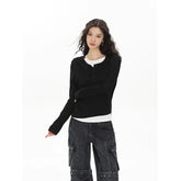 Black Solid Pullover With Fake Undershirt